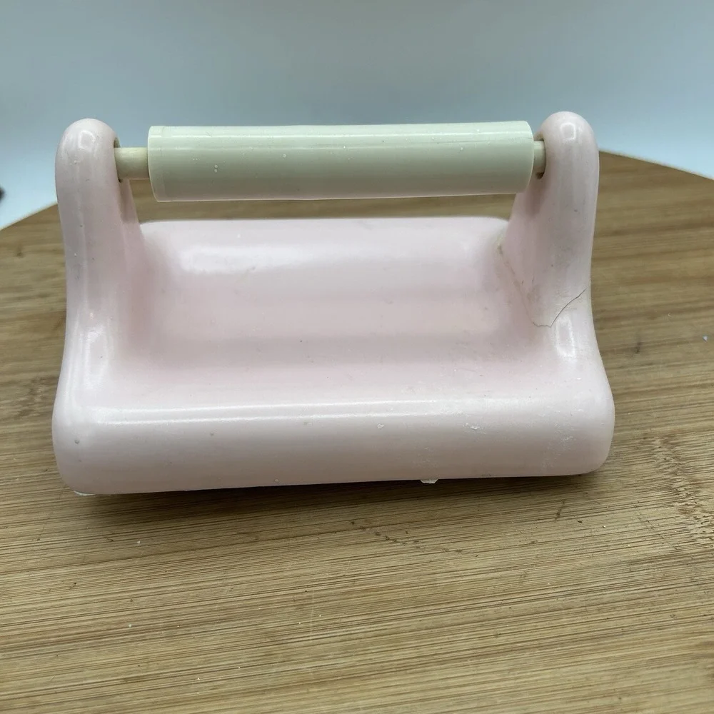 Vtg Pink Porcelain Ceramic Wall Mount Tile-in Bathroom Toilet Paper Mosaic Flaw